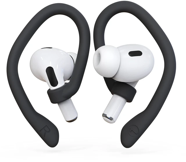 Main image of Ear Hooks 2 Pairs for AirPods Pro 2 & 1, AirPods 4 & 3, Anti-Slip Comfortable Fit, Ergonomic Design, Accessories (Small, Black)