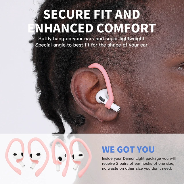 Alt view image 3 of 5 - Ear Hooks 2 Pairs for AirPods Pro 2 & 1, AirPods 4 & 3, Anti-Slip Comfortable Fit, Ergonomic Design, Accessories (Large, Pink)