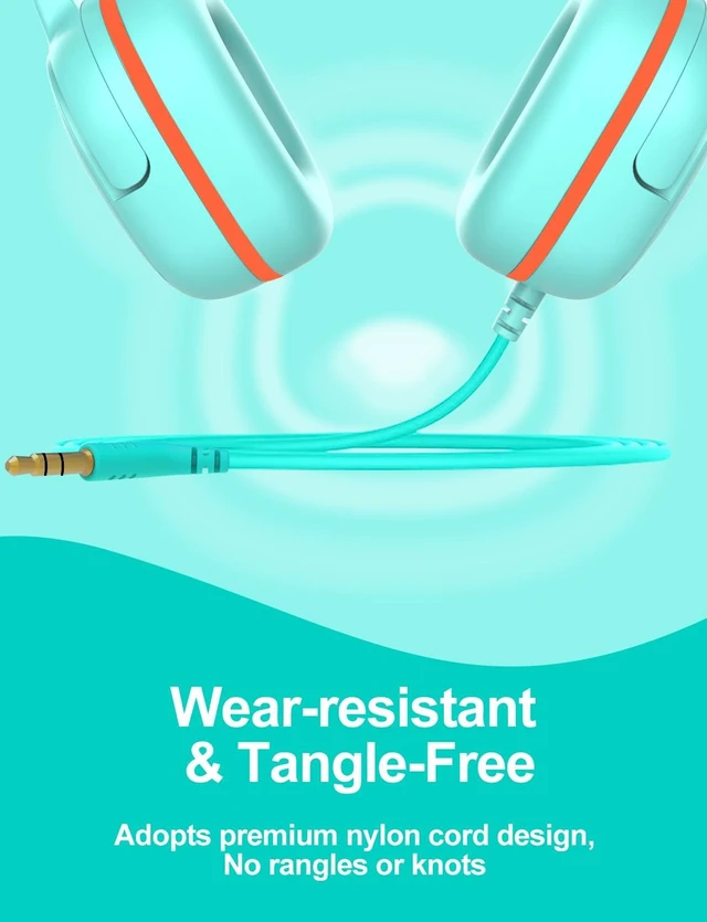 Alt view image 5 of 7 - Kids Headphones for School, 3.5mm Jack Wired Headphones for Kids with Safe Volume Limiter, HD Stereo Sound On-Ear Girls Boys Toddler Headphone for Tablet, iPad, Kindle(Green)