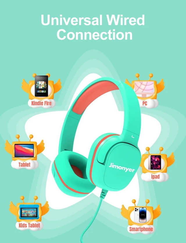 Alt view image 6 of 7 - Kids Headphones for School, 3.5mm Jack Wired Headphones for Kids with Safe Volume Limiter, HD Stereo Sound On-Ear Girls Boys Toddler Headphone for Tablet, iPad, Kindle(Green)