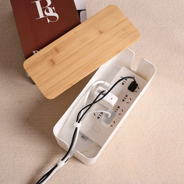 Alt view image 3 of 7 - Cable Management Box, Wooden Style Cord Organizer Box Wires & Power Strips Cord Hider, Desk Computer Cable Organizer, 12.6" (L) x 5.3" (W) 4.9" (H), for Home & Office, White