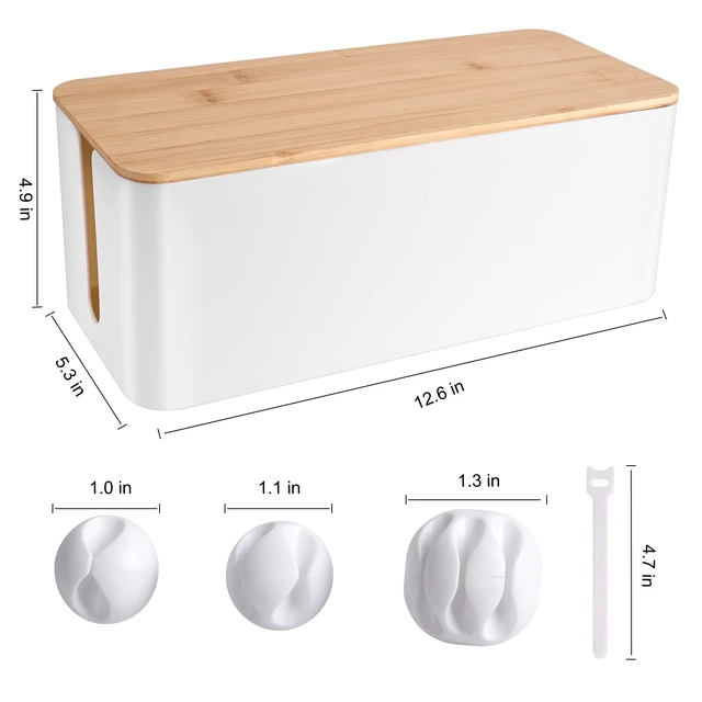 Alt view image 2 of 7 - Cable Management Box, Wooden Style Cord Organizer Box Wires & Power Strips Cord Hider, Desk Computer Cable Organizer, 12.6" (L) x 5.3" (W) 4.9" (H), for Home & Office, White