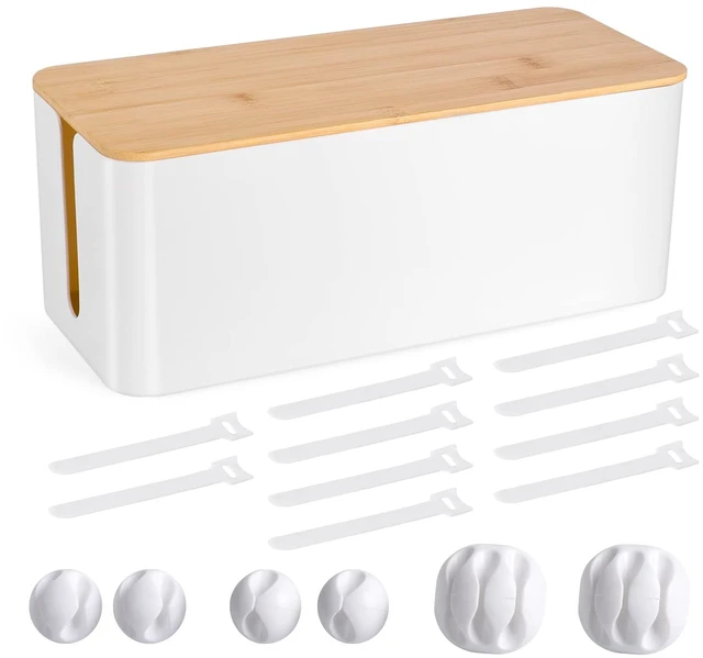 Main image of Cable Management Box, Wooden Style Cord Organizer Box Wires & Power Strips Cord Hider, Desk Computer Cable Organizer, 12.6" (L) x 5.3" (W) 4.9" (H), for Home & Office, White