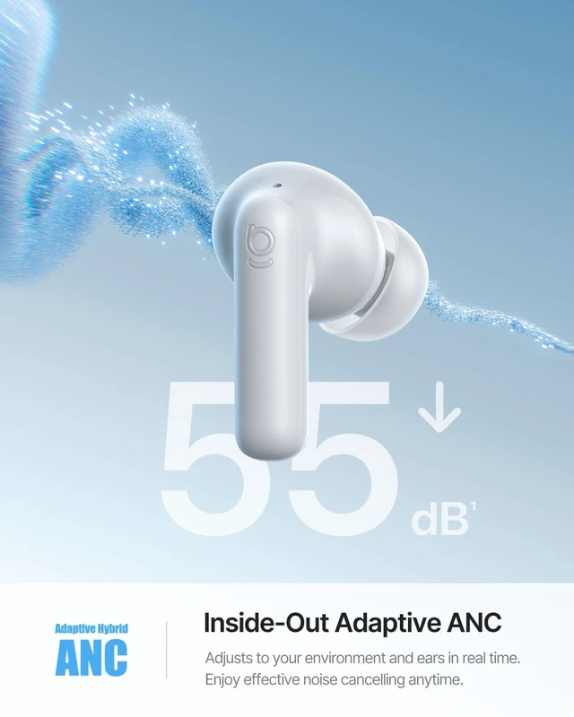 Alt view image 2 of 7 - Bass BP1 Ultra Noise Cancelling Wireless Earbuds, White -55 dB Real-Time Adaptive Noise Cancelling, LDAC Hi-Res Sound, Fast Pair, 6-Mic AI Clear Calls, 65H Playtime, BT 6.0