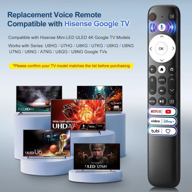 Alt view image 2 of 7 - for Hisense-Google-TV Voice Remote Replacement Universal fit for Hisense 2022-2026 Mini-LED ULED 4K Google TVs
