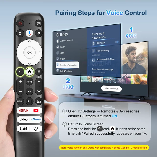 Alt view image 6 of 7 - for Hisense-Google-TV Voice Remote Replacement Universal fit for Hisense 2022-2026 Mini-LED ULED 4K Google TVs