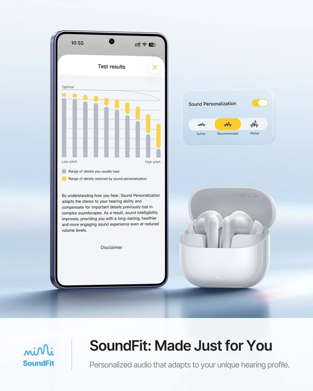 Alt view image 7 of 7 - Bass BP1 Ultra Noise Cancelling Wireless Earbuds, White -55 dB Real-Time Adaptive Noise Cancelling, LDAC Hi-Res Sound, Fast Pair, 6-Mic AI Clear Calls, 65H Playtime, BT 6.0