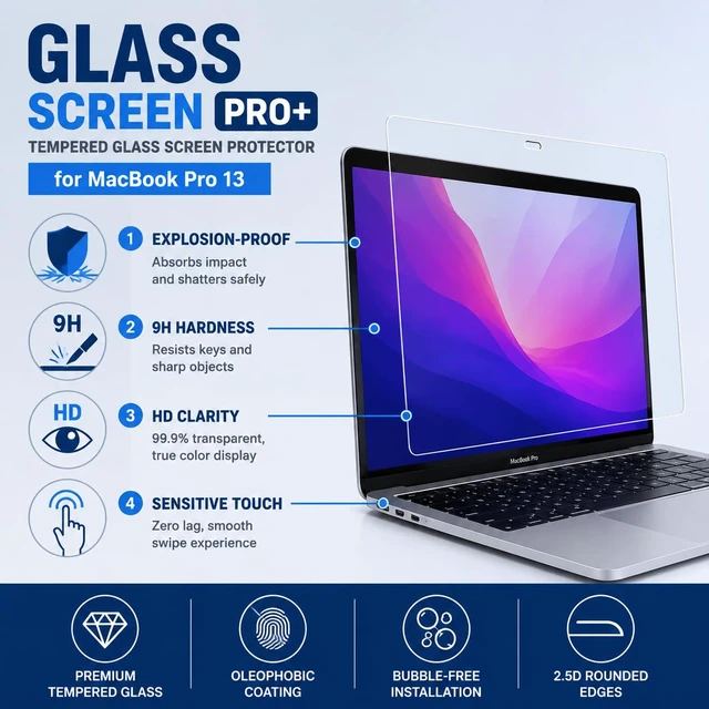 Alt view image 3 of 7 - 2 Pack Tempered Glass Screen Protector for MacBook Pro 13-Inch (2016-2022) M1 M2 MacBook Air 13-Inch (2021-2018) M1, Ultra Clear, Anti Scratch, Bubble Free