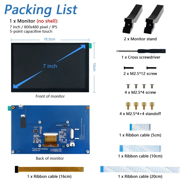 Alt view image 7 of 7 - Touchscreen for Raspberry Pi 5 4 Screen Display Monitor 7 Inch IPS 800x480 Pixel, 5-Point Capacitive Touch Screen, Integrated Back Mounting, Driver-Free Easy to Use