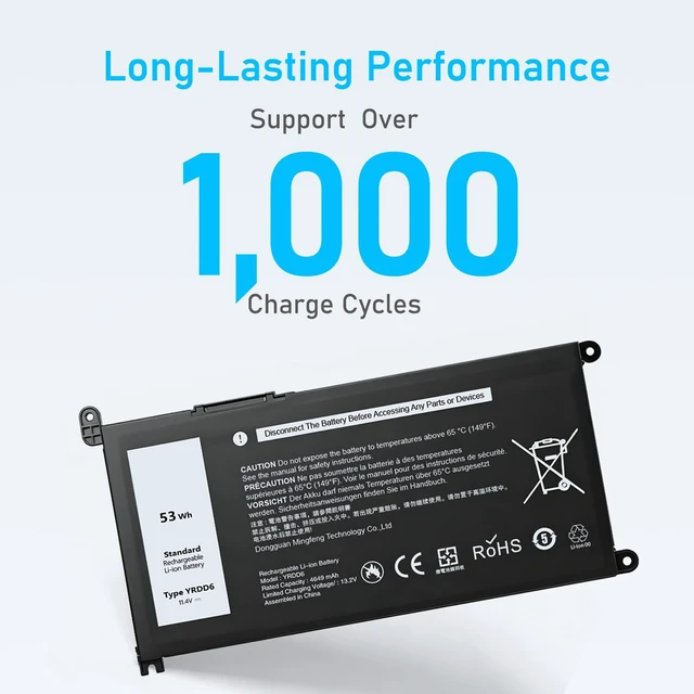 Alt view image 5 of 7 - Upgraded 53Wh YRDD6 Battery for Dell Inspiron 15 3000 5000 Series Fit 15 3583 3593 3582 3584 5593 5594 5598 5585 5590, 14 3493 5482 5485 5493, Vostro 5481 1VX1H, and More
