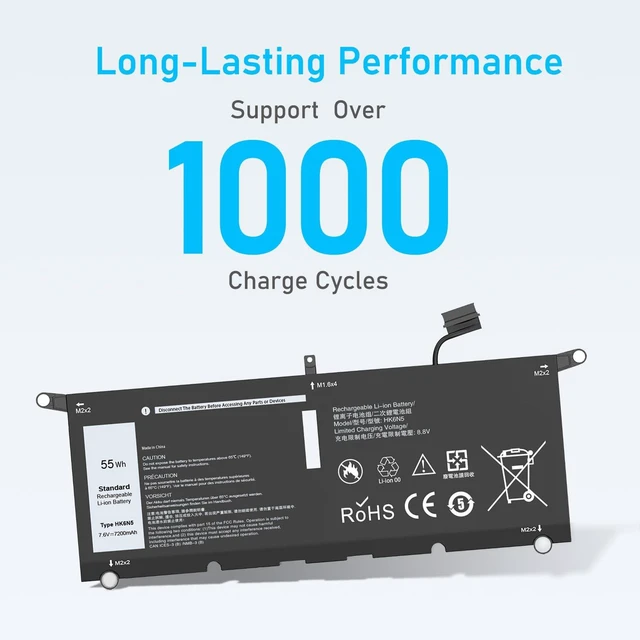 Alt view image 5 of 7 - Upgraded 55Wh HK6N5 Battery for Dell XPS 13 7390 9370 9380 Fit for Inspiron 13 7390 7391 2-in-1 7490 5390 5391, Latitude 3301, Vostro 5390 Series, and More