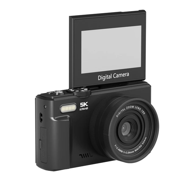 Alt view image 2 of 7 - 5K Digital Camera, 75MP Vlogging Camera for YouTube, Black WiFi, 3" flip screen, 18X zoom, 31 filters, beauty, 32GB, 1 battery; AF, webcam, time-lapse, slow-mo, smile shot, self