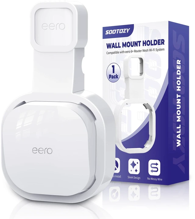 Main image of Wall Mount Holder for eero 6 and for eero 6+ Router Mesh Wi-Fi System No Messy Wires, Space-Saving Outlet Wall Mount Holder for eero 6 Plus Extender, Stand Bracket for eero 6+ (White-1pcs)