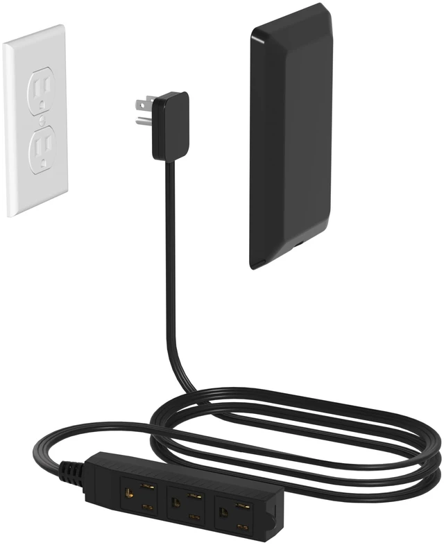 Main image of Flat Plug Power Strip Wall Outlet, 3 AC Outlets, Ultra Thin Extension Cord, Multi Socket Extender for Home Office, Dorm Room Essentials for Girls and Boys (Black 8ft)
