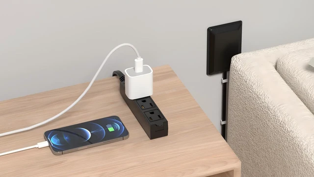 Alt view image 5 of 7 - Flat Plug Power Strip, 3 AC Outlets, 3FT Ultra Thin Flat Extension Cord, Space-Saving Outlet Extender for Behind Furniture, Under Desks, Home Office & Dorm Rooms (Black 3ft)