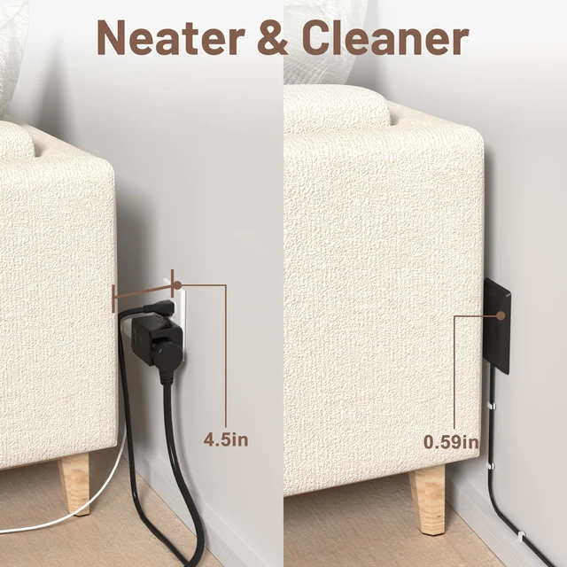 Alt view image 6 of 7 - Flat Plug Power Strip, 3 AC Outlets, 3FT Ultra Thin Flat Extension Cord, Space-Saving Outlet Extender for Behind Furniture, Under Desks, Home Office & Dorm Rooms (Black 3ft)
