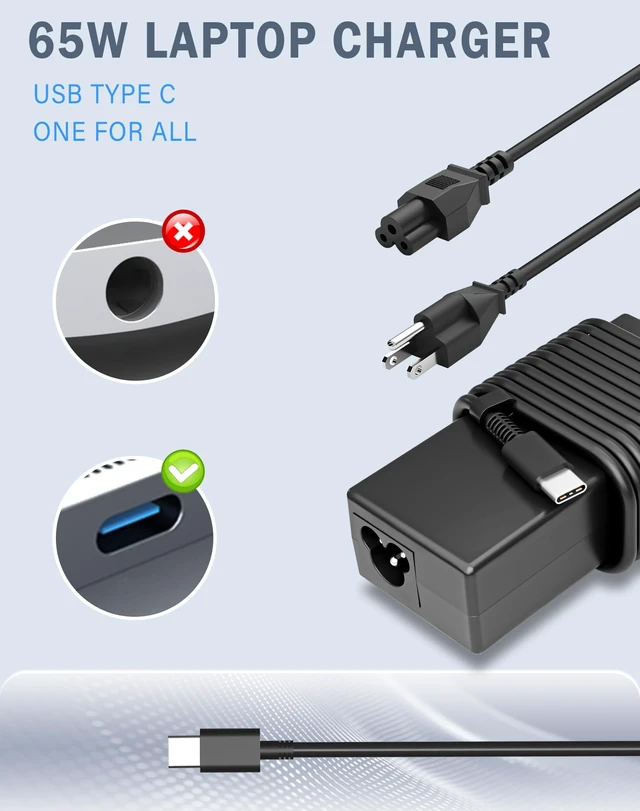 Alt view image 2 of 7 - 65W 45W USB C Laptop Charger Compatible with Acer Chromebook Hp Dell Lenovo Asus Samsung Type c Fast Power Adapter