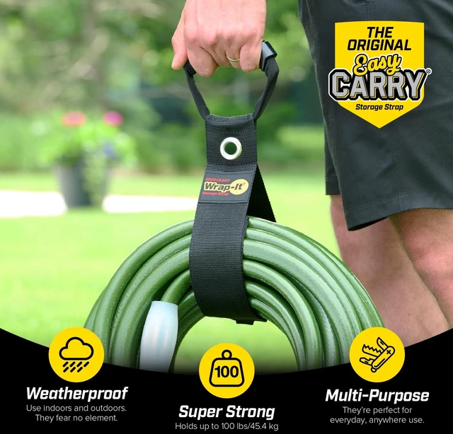Alt view image 2 of 7 - Easy-Carry Straps - 48 (2-Pack) Black with Grommet Garden Hose Caddy and Cord Wrap for Indoor and Outdoor Cable Organizing