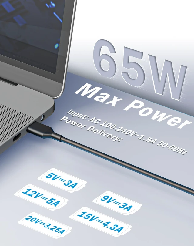 Alt view image 7 of 7 - 65W 45W USB C Laptop Charger Compatible with Acer Chromebook Hp Dell Lenovo Asus Samsung Type c Fast Power Adapter