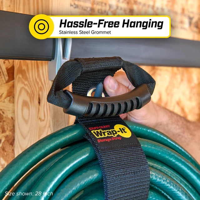 Alt view image 6 of 7 - Easy-Carry Straps - 48 (2-Pack) Black with Grommet Garden Hose Caddy and Cord Wrap for Indoor and Outdoor Cable Organizing