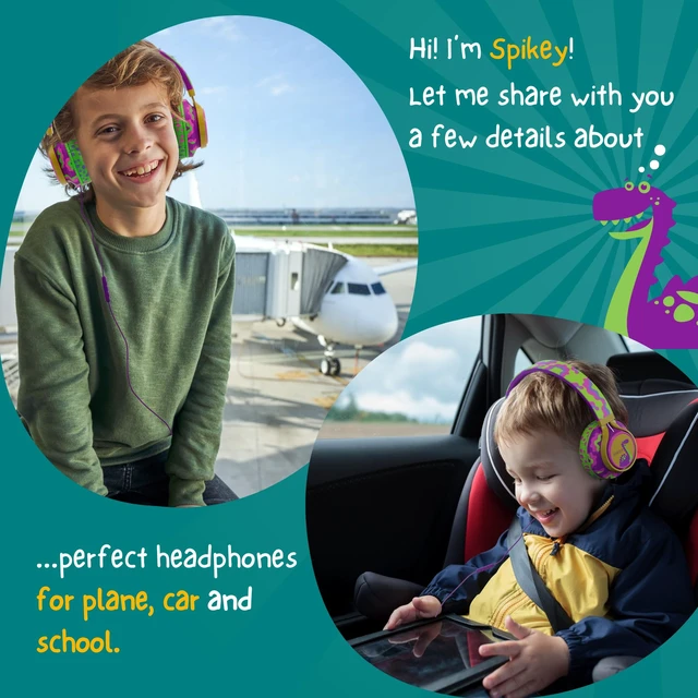 Alt view image 2 of 7 - ® Dinosaur Headphones for Kids Wired with Microphone, Made to Last Durable and Flexible, Volume Limited 85/94db Kid Safe for Kids All Ages, Boys & Girls. Perfect for School or Travel. 3.5 Jack