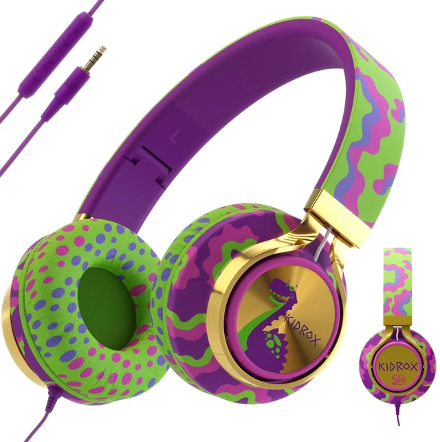 Main image of ® Dinosaur Headphones for Kids Wired with Microphone, Made to Last Durable and Flexible, Volume Limited 85/94db Kid Safe for Kids All Ages, Boys & Girls. Perfect for School or Travel. 3.5 Jack