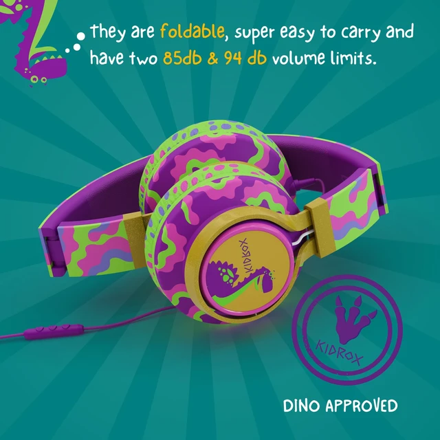 Alt view image 3 of 7 - ® Dinosaur Headphones for Kids Wired with Microphone, Made to Last Durable and Flexible, Volume Limited 85/94db Kid Safe for Kids All Ages, Boys & Girls. Perfect for School or Travel. 3.5 Jack