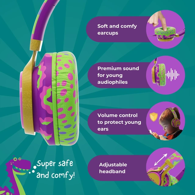 Alt view image 4 of 7 - ® Dinosaur Headphones for Kids Wired with Microphone, Made to Last Durable and Flexible, Volume Limited 85/94db Kid Safe for Kids All Ages, Boys & Girls. Perfect for School or Travel. 3.5 Jack