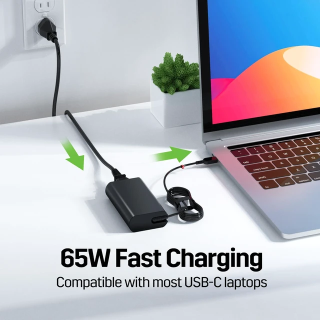 Alt view image 2 of 7 - 2026 Slim 65W USB C Laptop Charger Compatible with Lenovo Thinkpad T14 T14s T15 T16 X1 Yoga 7i Chromebook Type C AC Power Adapter Supply Cord