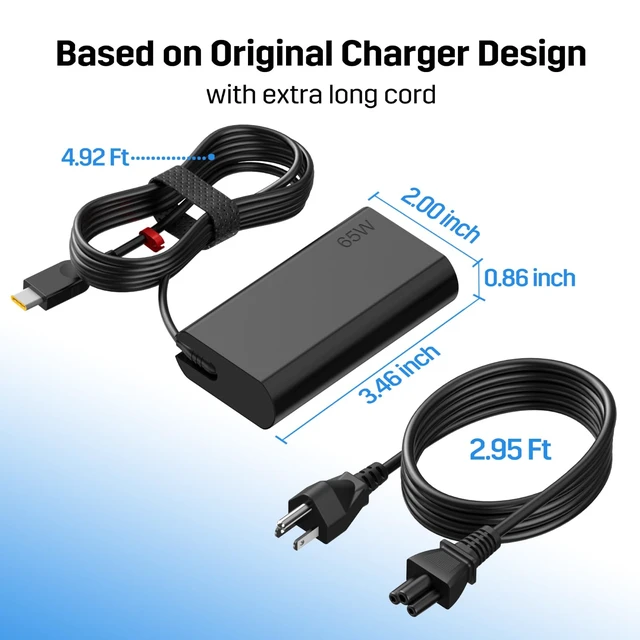 Alt view image 6 of 7 - 2026 Slim 65W USB C Laptop Charger Compatible with Lenovo Thinkpad T14 T14s T15 T16 X1 Yoga 7i Chromebook Type C AC Power Adapter Supply Cord
