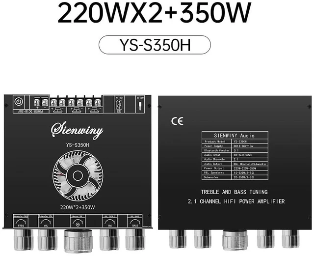 Alt view image 2 of 7 - S350H 2.1 Channel Amplifier Board,220W+220W+350W Power Output, 5.1 Amplifier Board DC18-38V TPA3251 AMP Board BT/AUX/USB Input for DIY Wireless Speakers for DIY Wireless Speakers