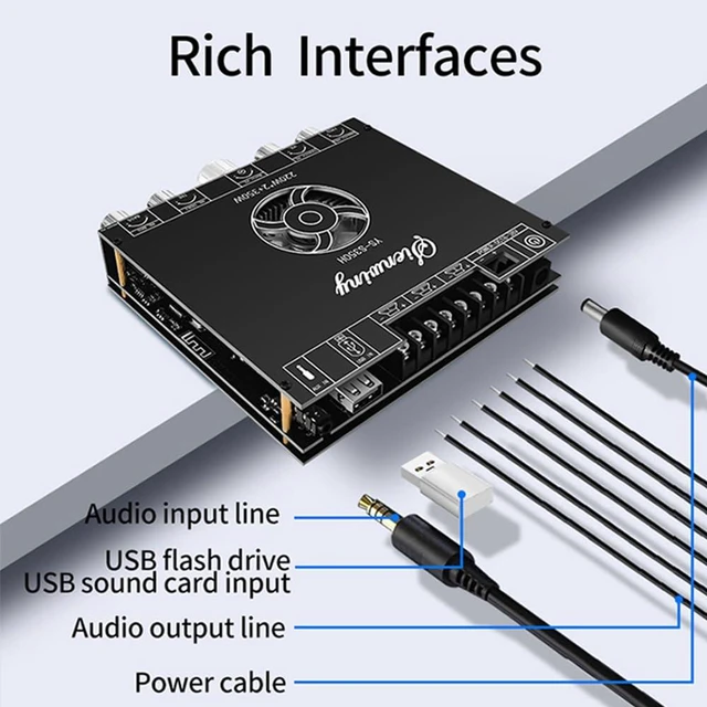 Alt view image 4 of 7 - S350H 2.1 Channel Amplifier Board,220W+220W+350W Power Output, 5.1 Amplifier Board DC18-38V TPA3251 AMP Board BT/AUX/USB Input for DIY Wireless Speakers for DIY Wireless Speakers