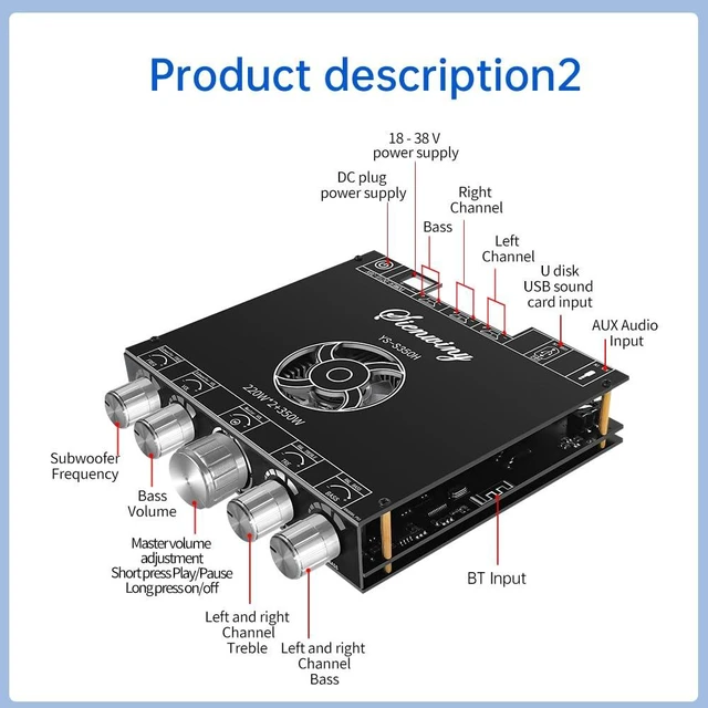 Alt view image 5 of 7 - S350H 2.1 Channel Amplifier Board,220W+220W+350W Power Output, 5.1 Amplifier Board DC18-38V TPA3251 AMP Board BT/AUX/USB Input for DIY Wireless Speakers for DIY Wireless Speakers