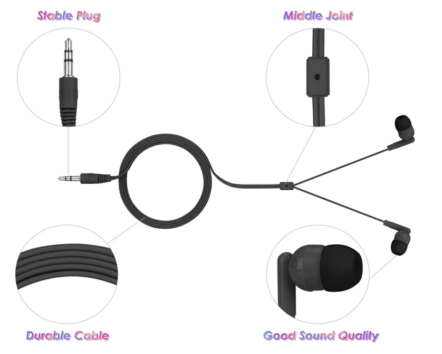 Alt view image 2 of 7 - 100 Packs Earbuds Bulk Classroom Headphones Wired in Ear Disposable Student Black Earphones Individually Wrapped for School Travel or Home Use