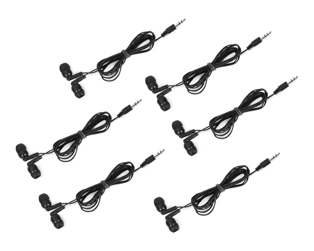 Alt view image 3 of 7 - 100 Packs Earbuds Bulk Classroom Headphones Wired in Ear Disposable Student Black Earphones Individually Wrapped for School Travel or Home Use