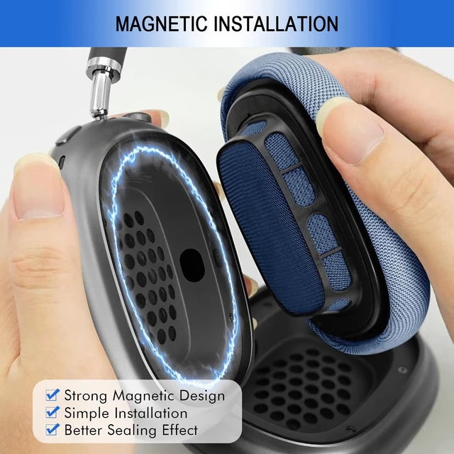Alt view image 4 of 7 - Replacement Ear Cushions for AirPods Max - Upgraded Ear Cups for Apple Headphones - GVOEARS Earpad Cover with Silicone Gel Memory Foam (Blue)