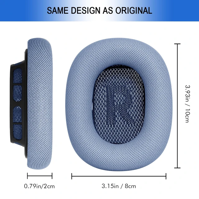 Alt view image 7 of 7 - Replacement Ear Cushions for AirPods Max - Upgraded Ear Cups for Apple Headphones - GVOEARS Earpad Cover with Silicone Gel Memory Foam (Blue)