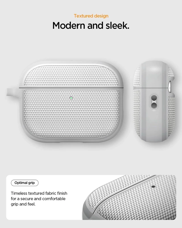Alt view image 4 of 7 - Classic Fit Designed for AirPods Pro 3 Case (2025) Premium Fabric with Inner Suede Lining, Carabiner Included, Wireless Charging Compatible - Heather Gray