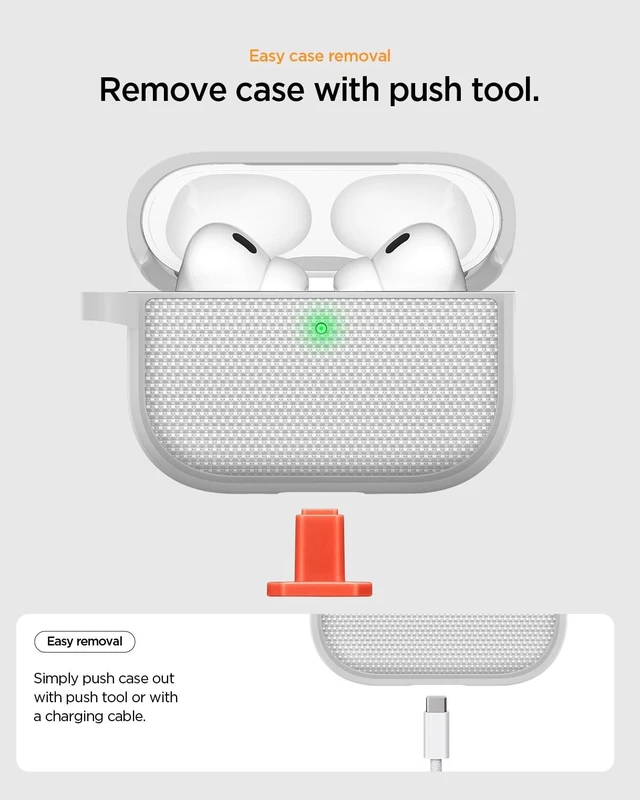 Alt view image 3 of 7 - Classic Fit Designed for AirPods Pro 3 Case (2025) Premium Fabric with Inner Suede Lining, Carabiner Included, Wireless Charging Compatible - Heather Gray