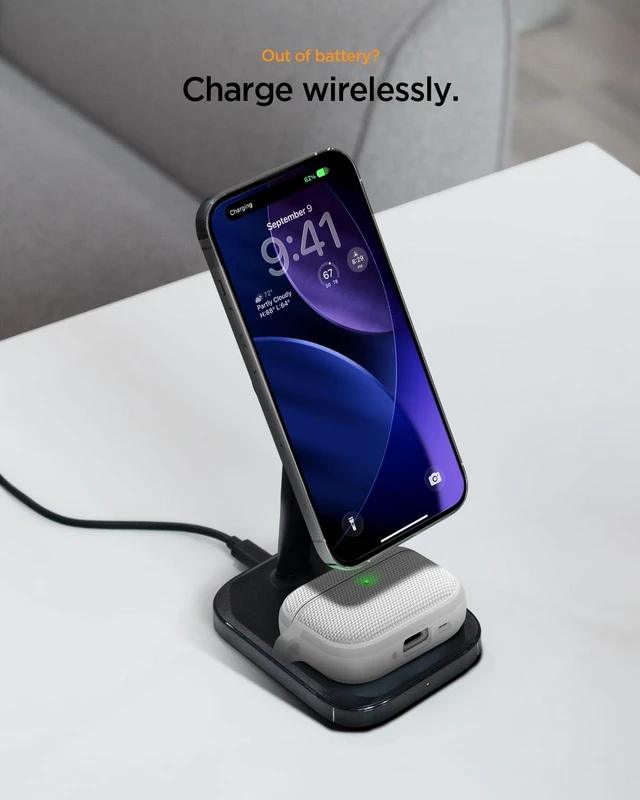 Alt view image 5 of 7 - Classic Fit Designed for AirPods Pro 3 Case (2025) Premium Fabric with Inner Suede Lining, Carabiner Included, Wireless Charging Compatible - Heather Gray