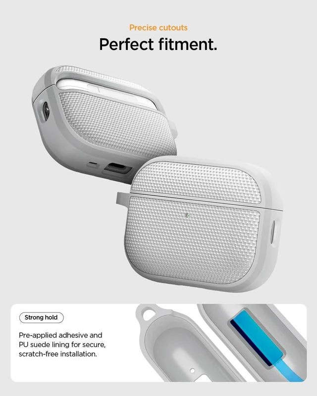 Alt view image 6 of 7 - Classic Fit Designed for AirPods Pro 3 Case (2025) Premium Fabric with Inner Suede Lining, Carabiner Included, Wireless Charging Compatible - Heather Gray