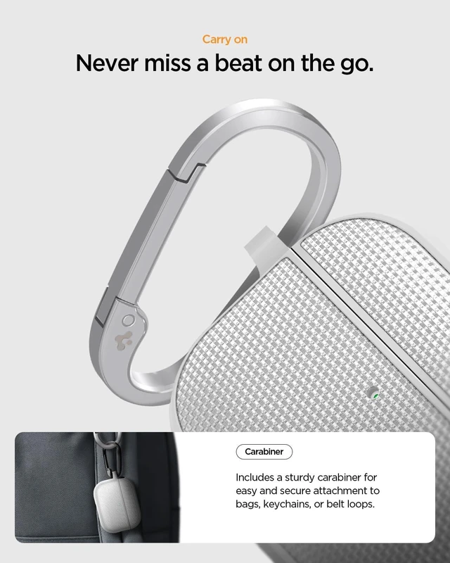 Alt view image 7 of 7 - Classic Fit Designed for AirPods Pro 3 Case (2025) Premium Fabric with Inner Suede Lining, Carabiner Included, Wireless Charging Compatible - Heather Gray