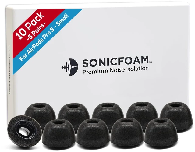 Main image of SFAir-3 Pro Small - Memory Foam Earbud Tips - 5 Pairs - Black Fits Airpods Pro 3, One Pair Lasts up to 4 weeks, Fits in Charging Case
