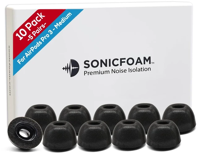 Main image of SFAir-3 Pro Medium - Memory Foam Earbud Tips - 5 Pairs - Black Fits Airpods Pro 3, One Pair Lasts up to 4 weeks, Fits in Charging Case