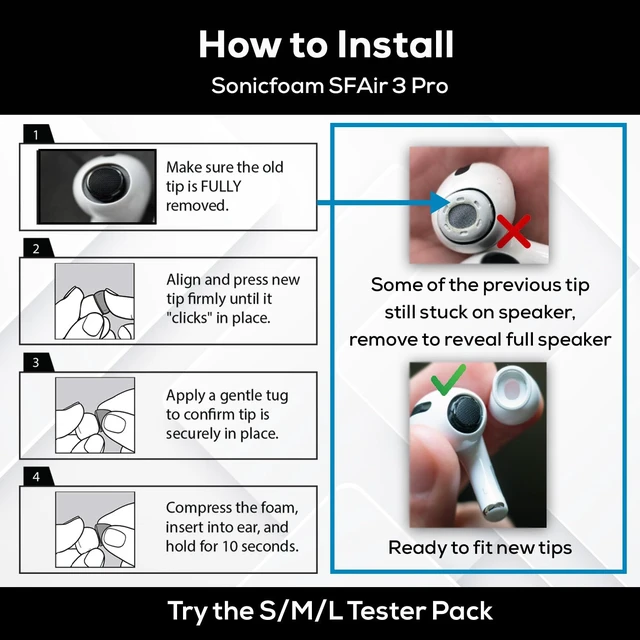 Alt view image 4 of 5 - SFAir-3 Pro Small - Memory Foam Earbud Tips - 5 Pairs - Black Fits Airpods Pro 3, One Pair Lasts up to 4 weeks, Fits in Charging Case