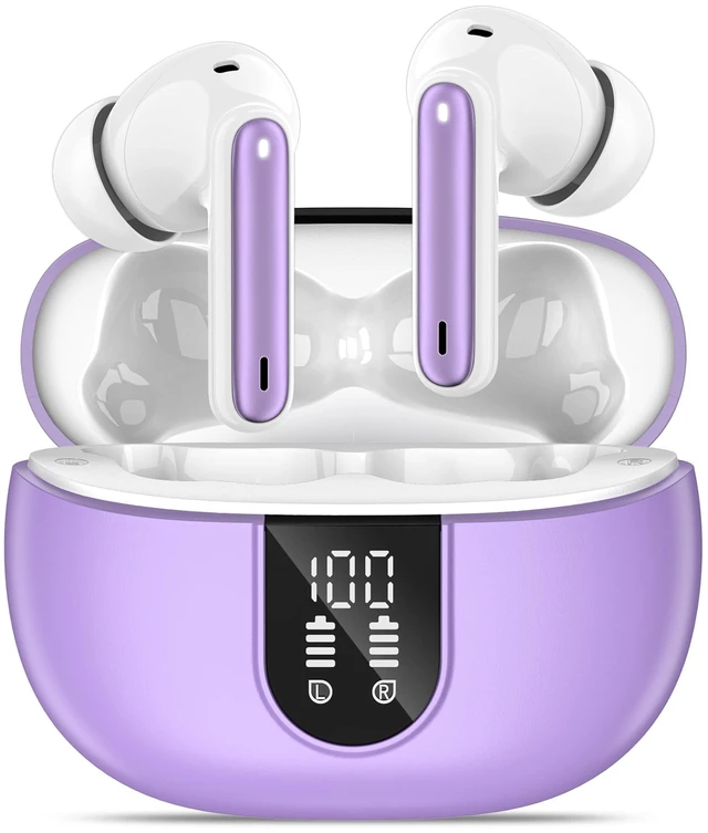 Main image of Wireless Earbuds, Bluetooth 5.3 Headphones 40Hrs Playtime Deep Bass Stereo, LED Power Display, Call Noise Canceling Headphones with Mic, IP7 Waterproof Earphones for iOS Android Purple