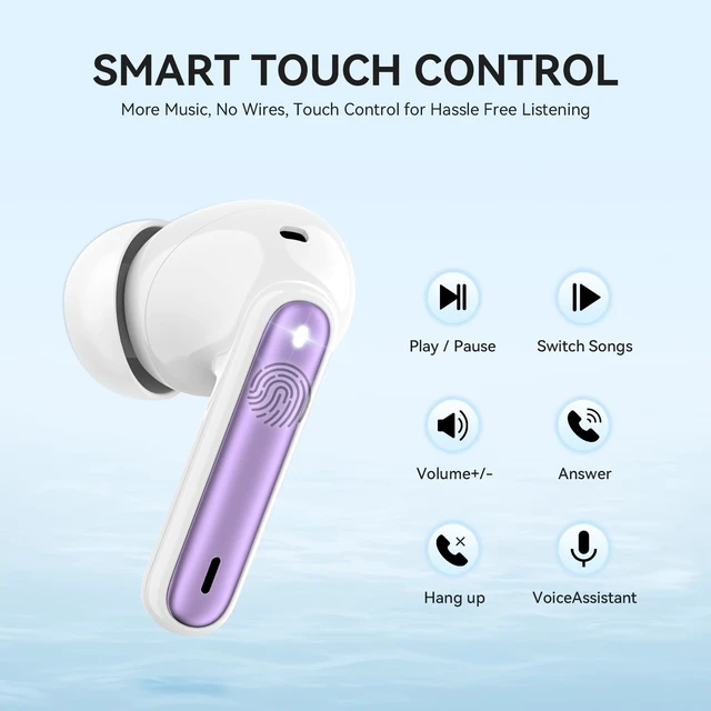 Alt view image 5 of 6 - Wireless Earbuds, Bluetooth 5.3 Headphones 40Hrs Playtime Deep Bass Stereo, LED Power Display, Call Noise Canceling Headphones with Mic, IP7 Waterproof Earphones for iOS Android Purple