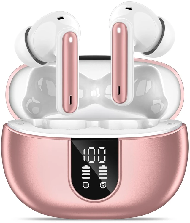 Main image of Wireless Earbuds, Bluetooth 5.3 Headphones 40Hrs Playtime Deep Bass Stereo LED Power Display, Call Noise Canceling Headphones with Mic, IP7 Waterproof Earphones for IOS Android Rose Gold