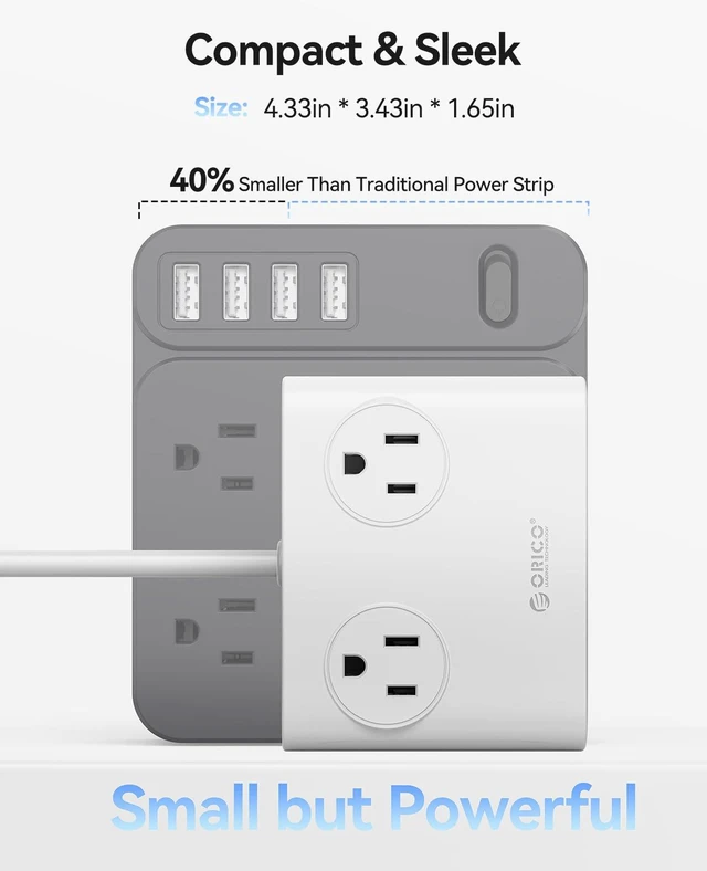 Alt view image 4 of 7 - GaN 8-in-1 Power Strip with 4 AC Outlets, 2 USB-C 2 USB-A Ports 45° Flat Plug, 5ft Extension Cord, Compact Desktop Charging Station for Cruise, Travel, Home Office, ETL Listed (1 Pack)