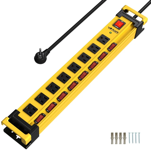 Main image of 8 Outlet Long Power Strip,2700J Surge Protector with Individual Switches,Wide Spaced,Heavy Duty Power Strip with 6FT/14AWG/15A Power Cord and Flat Plug for Workshop,Garage,Industrial,Home